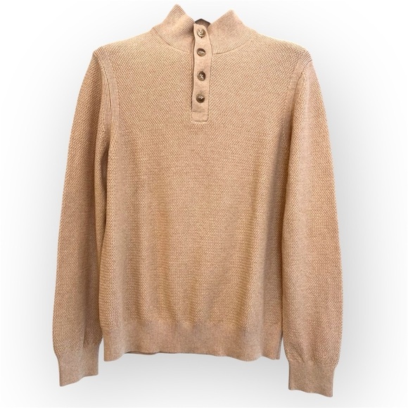 Express Men’s Cotton Pullover Mockneck, 1/4 front buttons neckline, tan, size M - Picture 1 of 10